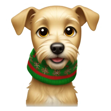 All blonde small terrier dog with floppy ears wearing Christmas scarf sticker