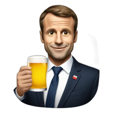 Emanuel Macron avec une bière sticker