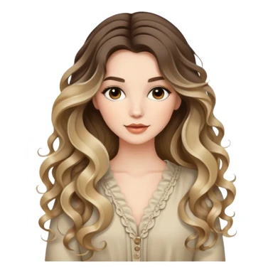 beautiful brunette with blondish balayage white female with flowing soft curls, very long hair  and stylish outfit  sticker