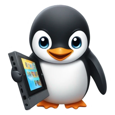 Cute baby penguin playing with a Nintendo switch  sticker