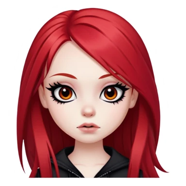 emo alternativ red long hair, pale skin,  brown iris, pretty bratz baddie, strong black eyeliner sticker