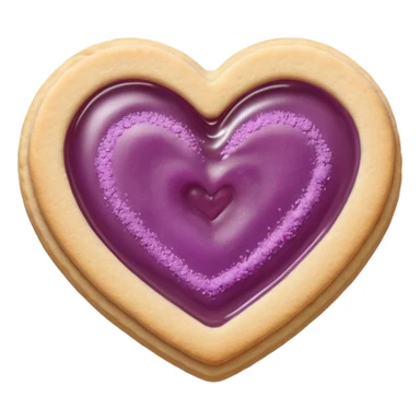 Realistic shortbread cookie in the shape of a heart with mauve jelly middle filling and sprinkled powder sugar on top. sticker