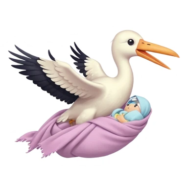 Stork flying with a human baby wrapped in a blanket  sticker