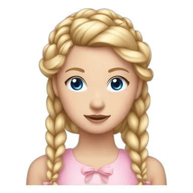 white girl with blond hair in a braid and blue eyes wearing a light pink bow on her head sticker