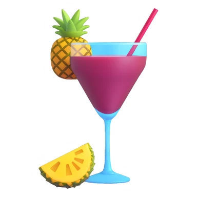 3D emoji style cocktail glass with burgundy drink and a pineapple wedge sticker