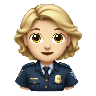 a girl with brown hair that is blond at the ends and wearing a police uniform sticker
