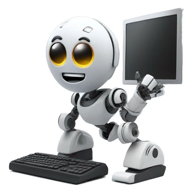 robot comes off computer and displays its face outside sticker