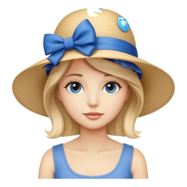 Women’s beige sun hat with blue bow sticker