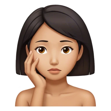Asian woman worried while resting her chin on her right hand sticker