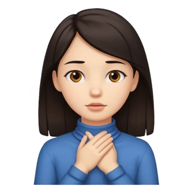 Girl with hands crossed on her ￼ throat sticker