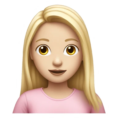 Girl with pale skin and with blond long  hair and  typing on pink MacBook   sticker