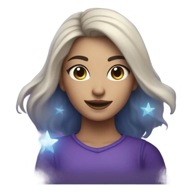 caucasian white skin mystical woman with sparkling galaxy hair with moon and stars in purple and blue shades sticker