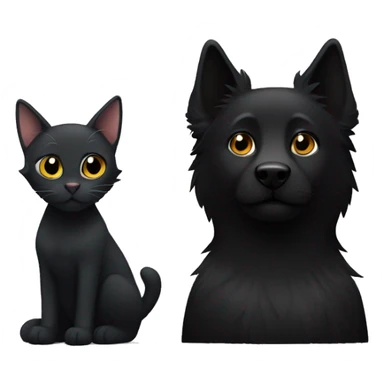 black shepherd sits next to a black cat sticker