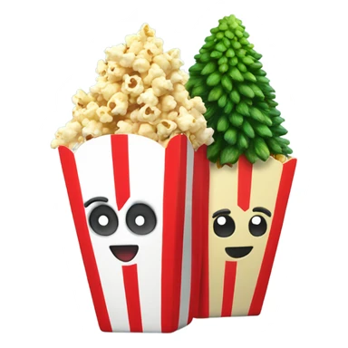 Two pieces of popcorn with Christmas tree sprouting sticker