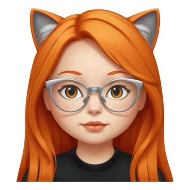 girl with chubby cheeks, very long orange hair, and silver cat eye glasses. Black clothes sticker