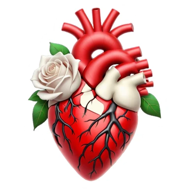 Anatomical heart  black and crimson veins and white roses sticker