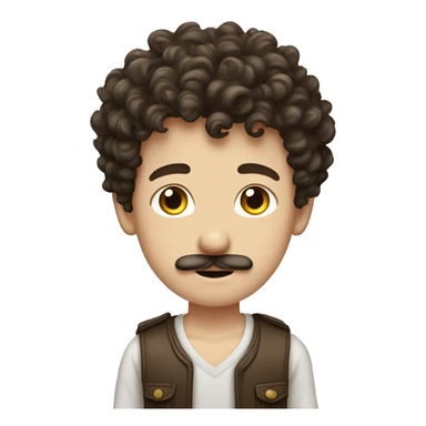 Caucasian ￼Curly, brunette haired boy with moustache  sticker