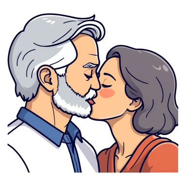Grey haired bearded man and pretty brunette woman kissing  sticker