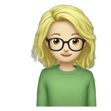 Un grand adolescent blond a lunettes avec du duvet , un sweat hunterxhunter vert avec la tête de gon freecs , ainsi qu'un jean qui tombe sur ses chaussures  sticker