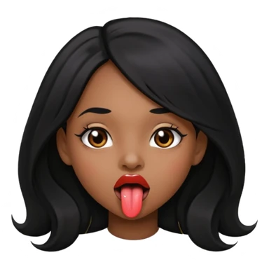 Black Girl sticking out tongue long black hair brown eyes  pretty lips  sticker