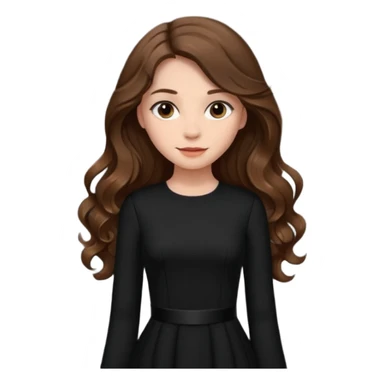 دختری با موهای بلند و لباس بلند دامنی و آستین بلند مشکی شیک  و زیبا و موهای قهوه ای موج دار و بلند sticker