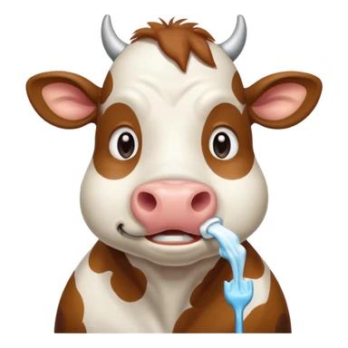 A cow brushing its teeth, looking sleepy and drowsy, portrait, bust up sticker