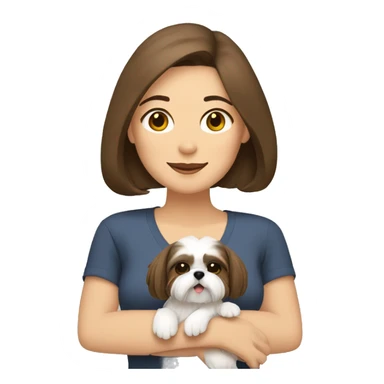 Brunette woman with chin length hair hugging two shih-tzu dogs sticker