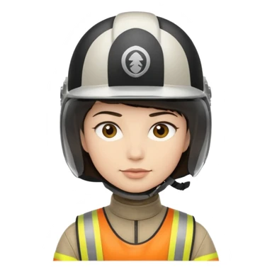 A light-skinned person with short dark hair, wearing a helmet and an oval face with a neutral look. sticker