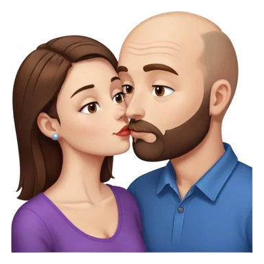 A balding man with brown hair and a short beard, kissing a much shorter thin brunette woman sticker