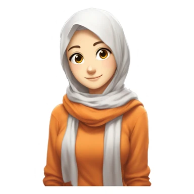 anime girl hijab sweet white skinned peanime female adventurer in orange sweater aangles right angle sticker