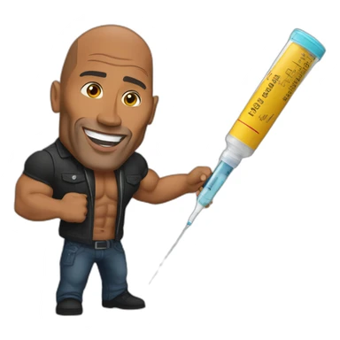Dwayne Johnson with syringe sticker