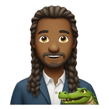 Long hair brown man holding alligator  sticker