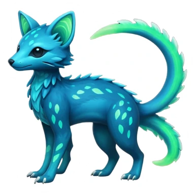Rare realistic dark-neon glowing bioluminescent edgy badass epic pretty beautiful handsome gorgeous aesthetic colorful vibrant Vernid-Trico-species-Fakemon-creature by LiLaiRa, 4 legs, 1 tail, random markings, (full body) sticker