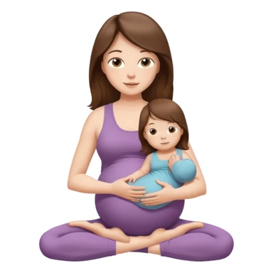 "Pregnant woman sitting in a yoga pose with long brown hair and fair skin, holding a baby with short brown hair and fair skin." sticker