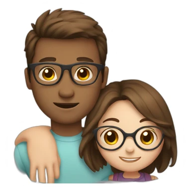 a girl with brown hair in glasses hugs a guy with brown hair sticker