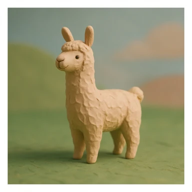 llama in claymation style standing on green grass with visible fingerprints and pastel palette sticker