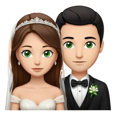 Black hair brown eyes bride with brown hair green eyes tall groom with white wedding bands sticker