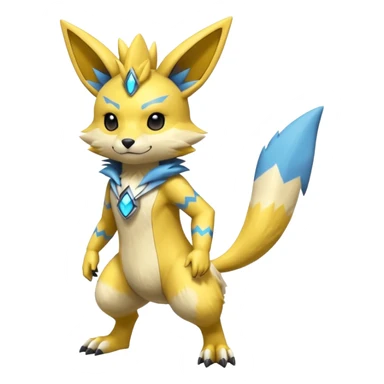Modern anthropomorphic furry futuristic shiny colorful Lombax-Zeraora-Minccino-Pichu-Renamon-fusion (full body) sticker