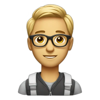 designer with mucbook with reg hair and glasses sticker