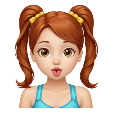 A cute ukrainian girl, with long auburn hair two side ponytails, in a bathing costume, she's blowing a kiss. sticker