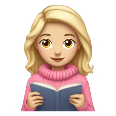 Pretty white girl with pink sweater reading cozy sticker