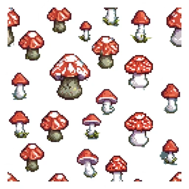 pixel art of a dangerous red-capped mushroom with white spots, classic video game look sticker