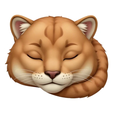 Meme-Worthy Cute Sleeping Cougar Portrait Emoji, Head resting peacefully with a contented smile, showcasing a lithe build and a luxuriously soft tawny Fur, eyes shut in a serene, restful nap, Simplified yet hilariously adorable features, highly detailed, glowing with a soft, drowsy light, high shine, relaxed and utterly lovable, stylized with an air of playful laziness, bright and heartwarming, soft glowing outline, capturing the essence of a comically sleepy cougar, so meme-worthy it feels like it could instantly become the next viral sensation of adorable slumber! sticker