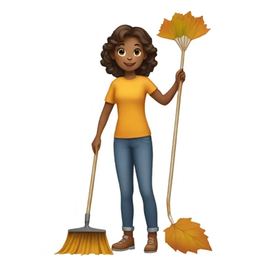 Girl raking leaves with family sticker