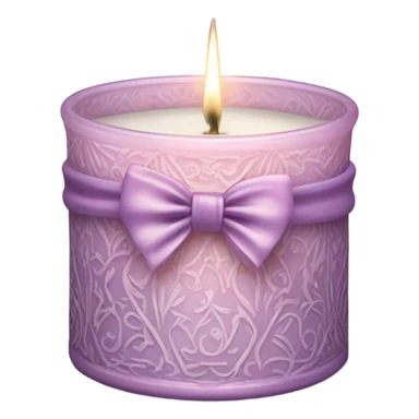 A soft pink candle in an ornate lavender glass holder, tied with a delicate satin bow. sticker