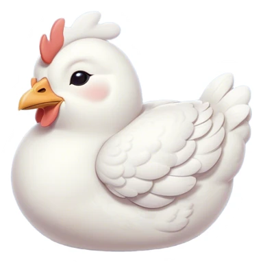 Meme-Worthy Cute Sleeping White Chicken Portrait Emoji, Head resting peacefully with a contented smile, showcasing a delightfully compact build and a luxuriously soft white plumage, eyes shut in a serene, restful nap, Simplified yet hilariously adorable features, highly detailed, glowing with a soft, drowsy light, high shine, relaxed and utterly lovable, stylized with an air of playful laziness, bright and heartwarming, soft glowing outline, capturing the essence of a comically sleepy chicken, so meme-worthy it feels like it could instantly become the next viral sensation of adorable slumber! sticker