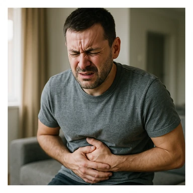 A person with stomach ache sticker