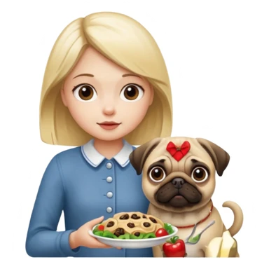 haz una chica rubia dandole comida a su perro pug sticker
