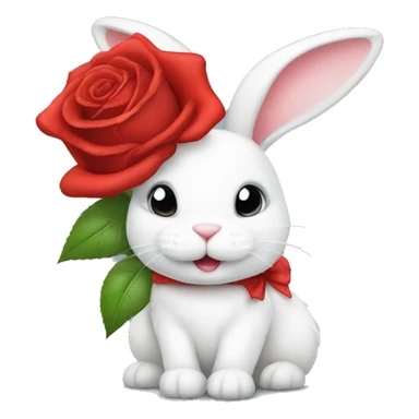 white bunny with a red rose and a red bow on his head sticker