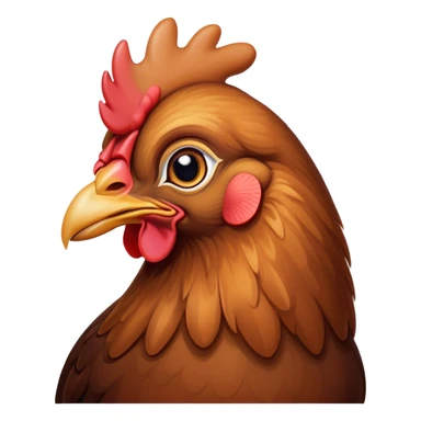 Cinematic Noble Brown Chicken Portrait Emoji, Poised and regal, with a compact, sturdy build and a warm, well-groomed brown plumage, deep-set soulful beady eyes, Simplified yet sharp and sophisticated features, highly detailed, glowing with a soft, dignified glow, high shine, intelligent and earthy, stylized with an air of rustic elegance, focused and attentive, soft glowing outline, capturing the essence of a watchful and confident fowl, so majestic it feels as though it could strut out of the screen with effortless authority! sticker
